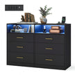 Commode - 6 Lades - Ledverlichting - Met Oplaadstation - Zwart