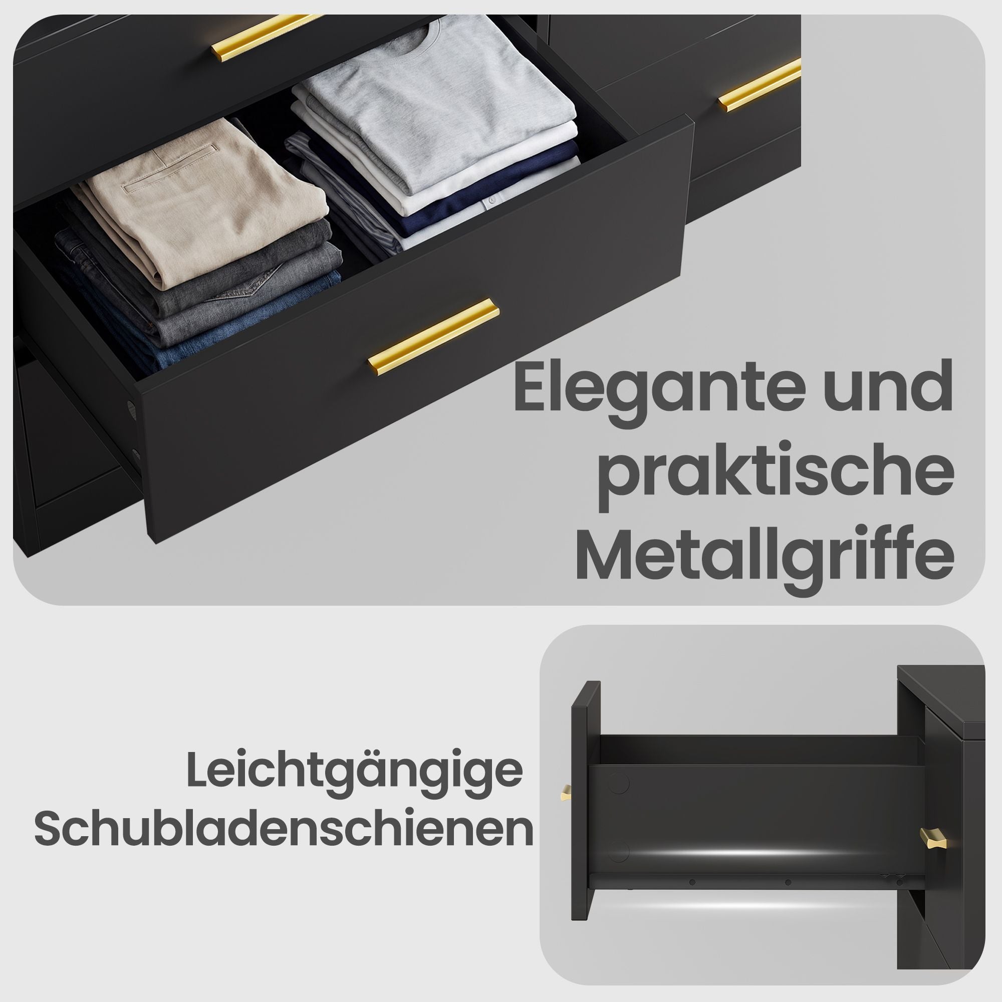 Commode - 6 Lades - Ledverlichting - Met Oplaadstation - Zwart