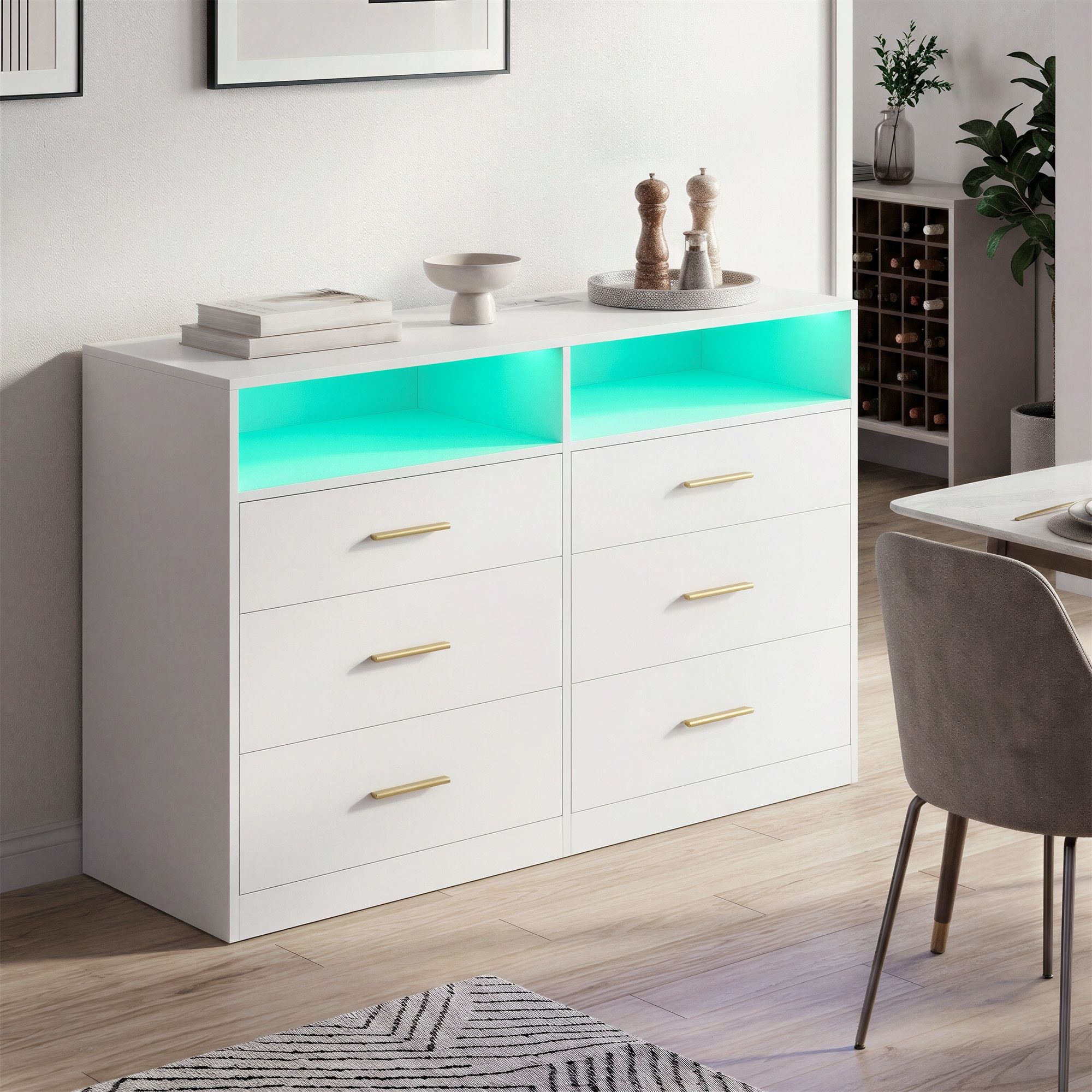 Commode - 6 Lades - Ledverlichting - Met Oplaadstation - Wit
