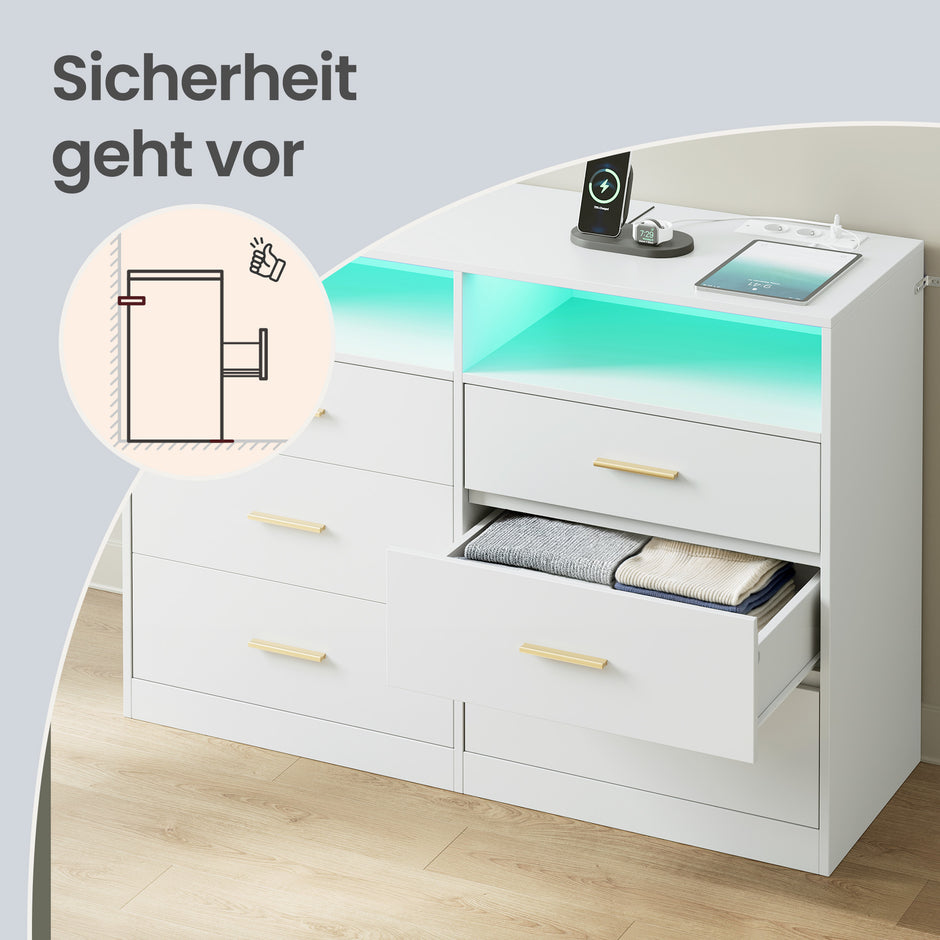 Commode - 6 Lades - Ledverlichting - Met Oplaadstation - Wit