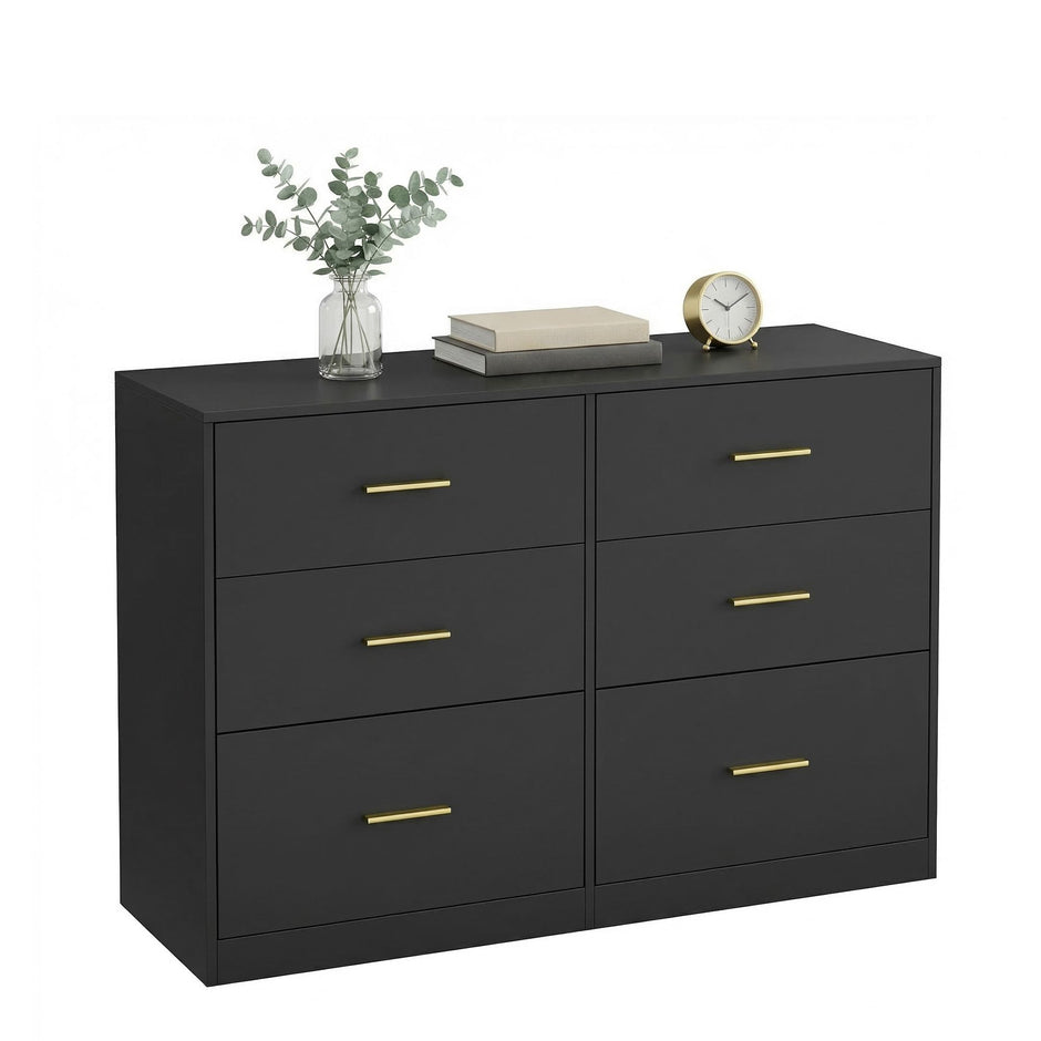 Commode - 6 Lades - Modern - 119 cm Breed - Zwart