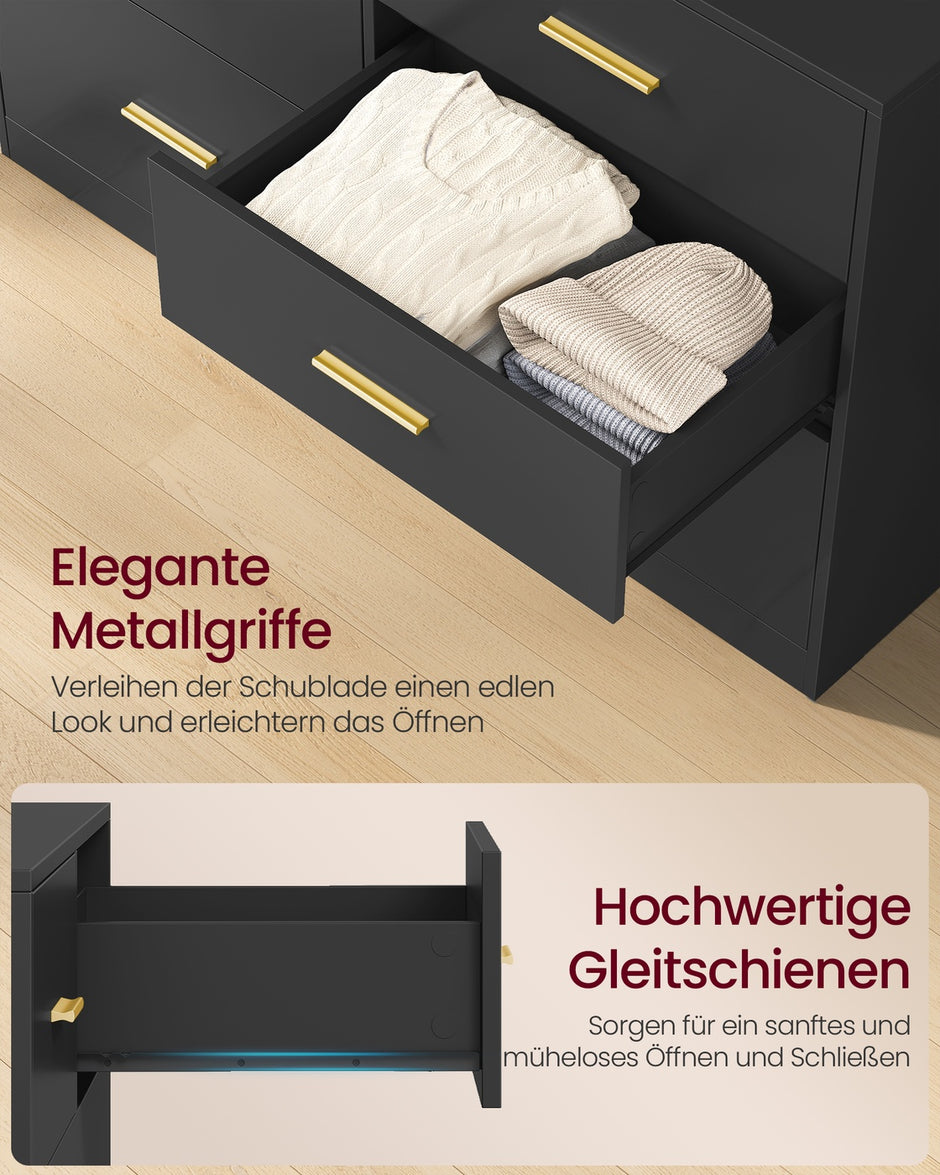 Commode - 40 x 119 x 78 cm - 6 lades - inktzwart - max. belasting bovenpaneel 75 kg - max. belasting per lade 10 kg