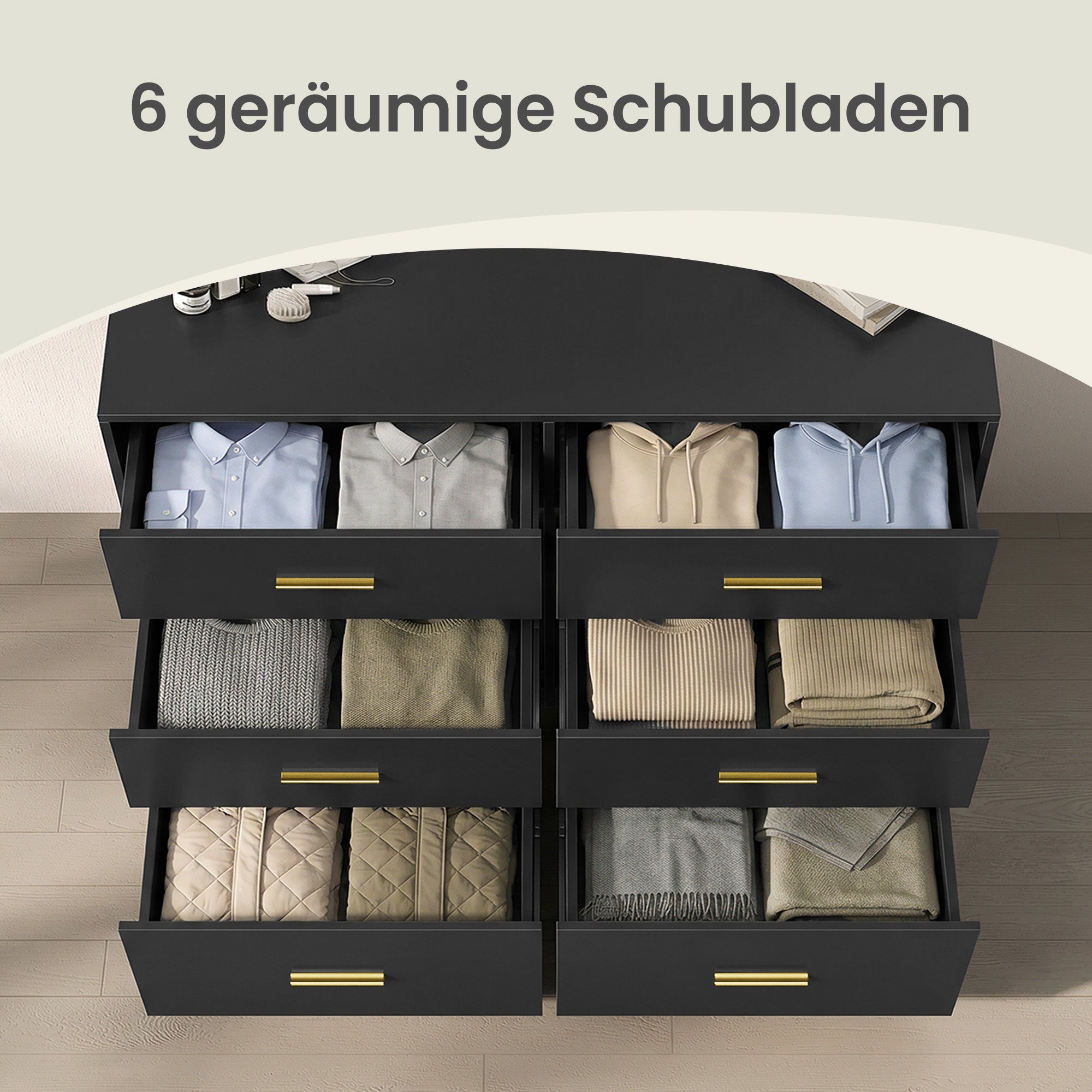 Commode - 6 Lades - Modern - 119 cm Breed - Zwart