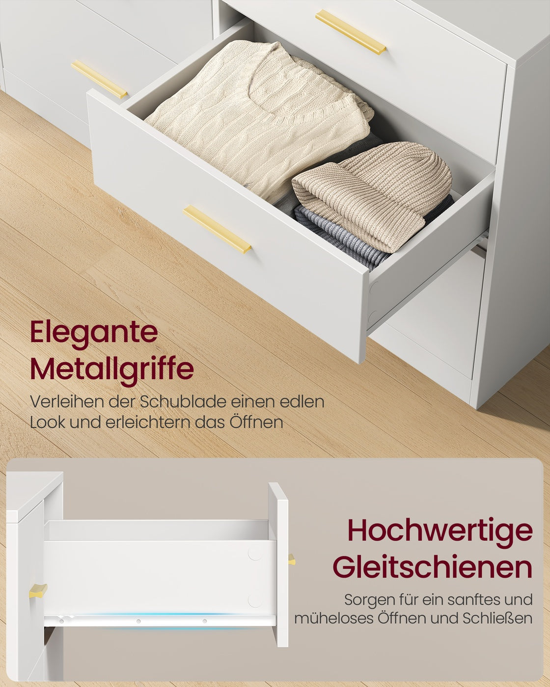 Commode - 40 x 119 x 78 cm - 6 lades - Wolkenwit - Max. lades belastbaarheid 10 kg - Max. bovenpaneel belastbaarheid 75 kg