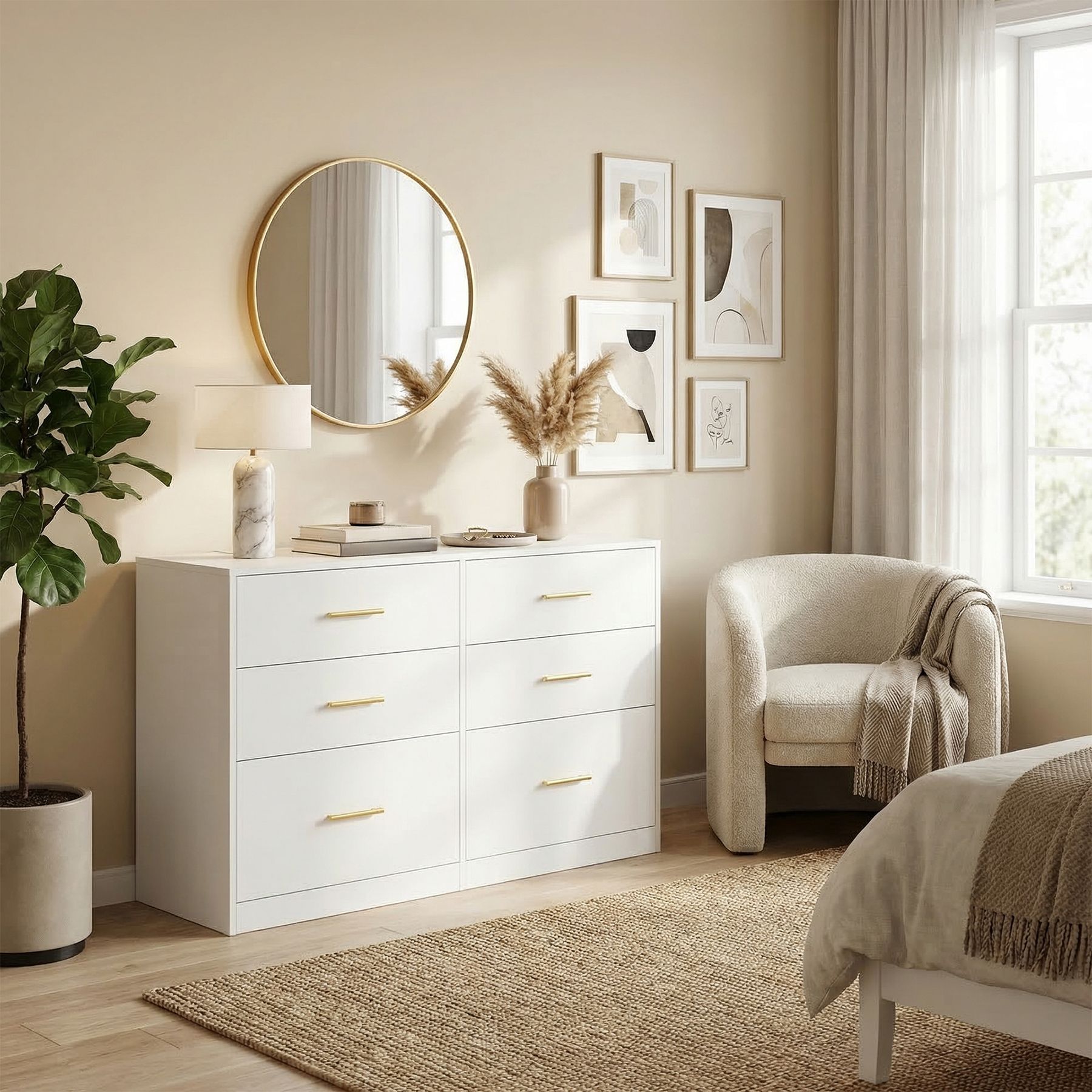 Commode - 6 Lades - Modern - 119 cm Breed - Wit