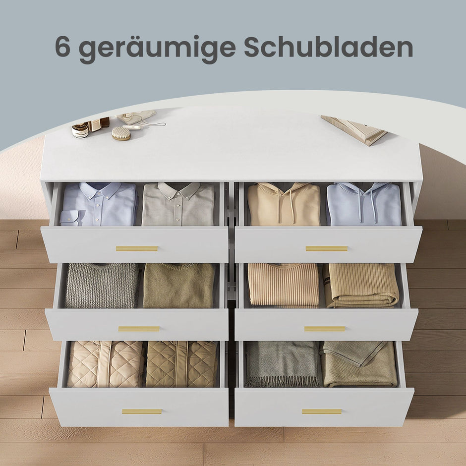 Commode - 6 Lades - Modern - 119 cm Breed - Wit