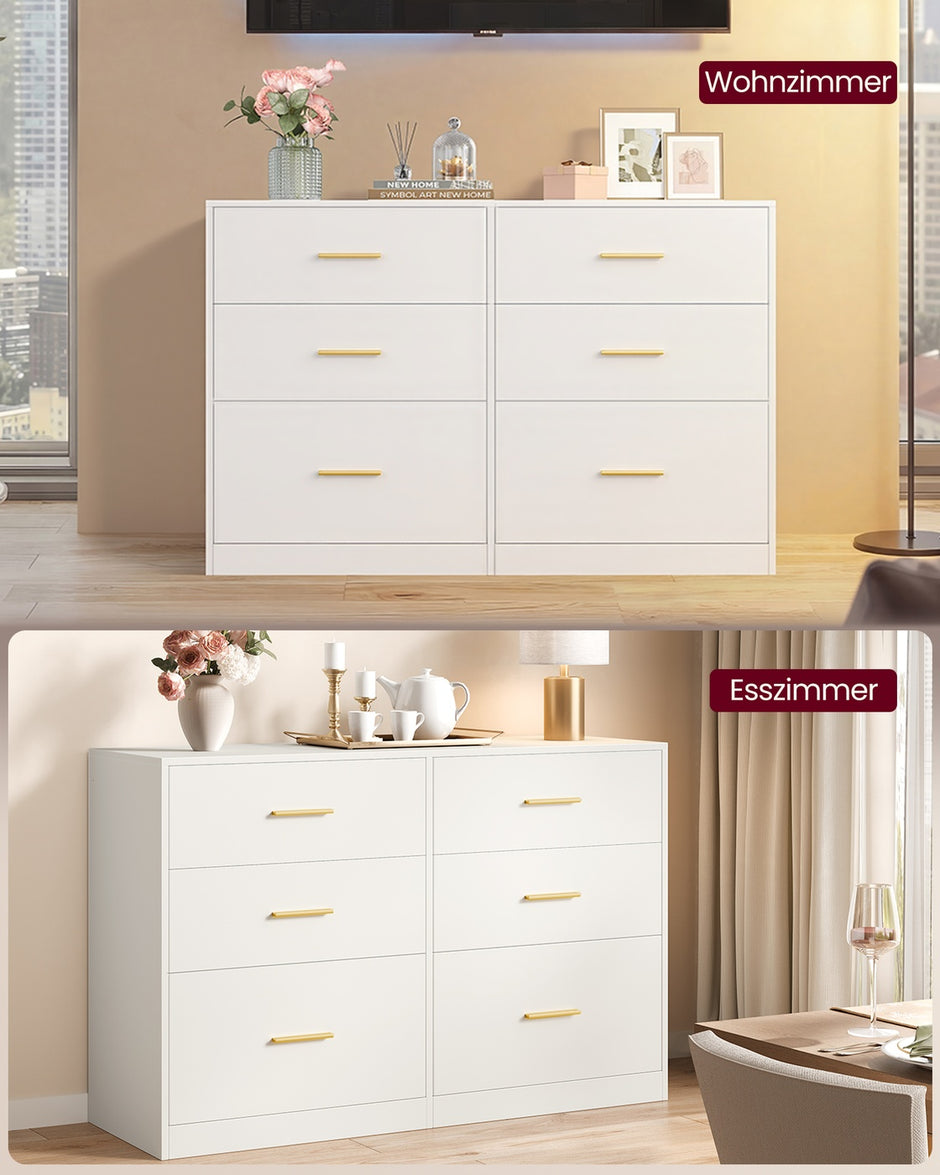 Commode - 40 x 119 x 78 cm - 6 lades - Wolkenwit - Max. lades belastbaarheid 10 kg - Max. bovenpaneel belastbaarheid 75 kg