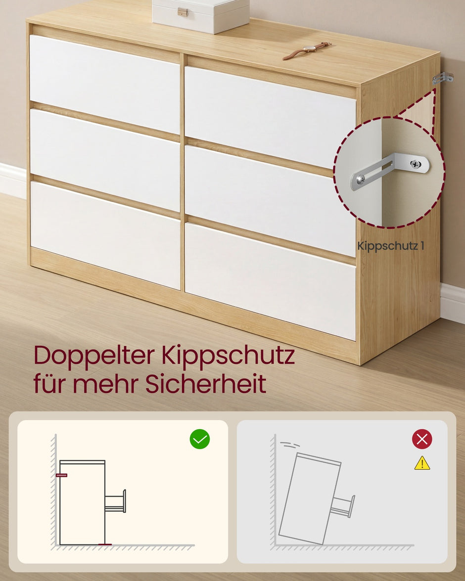Commode - 6 Lades - Modern - 119 cm Breed - Amandelgeel-Wit