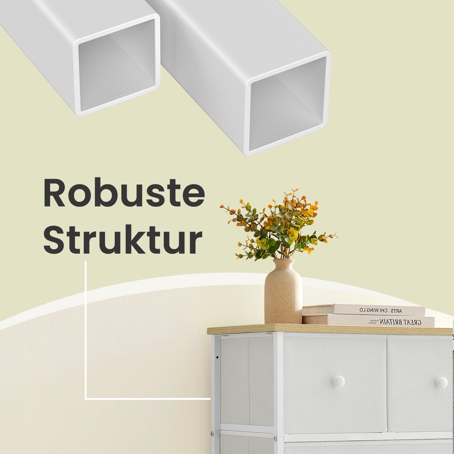 Brustkiste - 5 Stoffschubladen - Metallrahmen - Speicherschrank