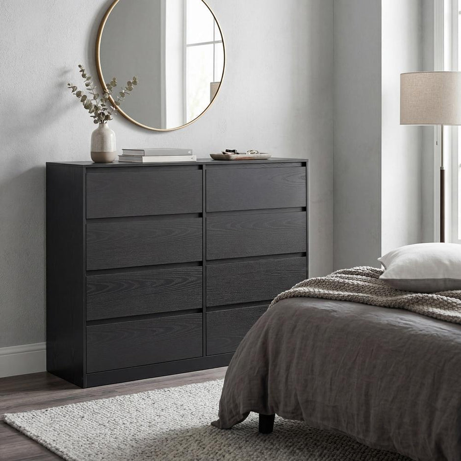 Commode - 8 Lades - Modern - 119 cm Breed - Ebbenzwart