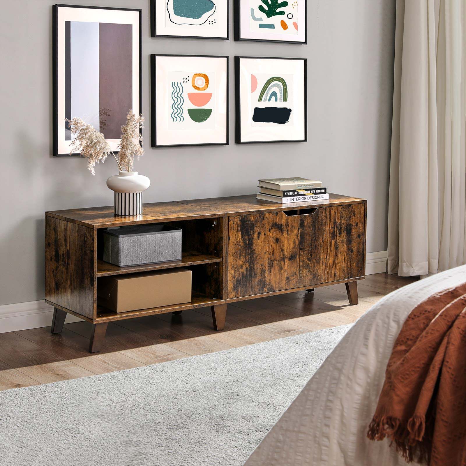 TV -Möbel - Fernsehschrank mit 2 Türen - Verstellbare Regale - Brown