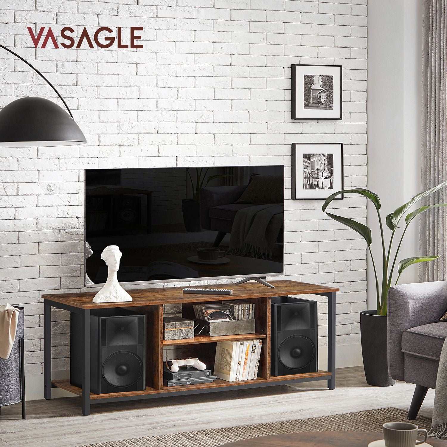 TV-Möbel-Open-Fächer-40 x 120 x 50 cm-Vintage-Black-Black