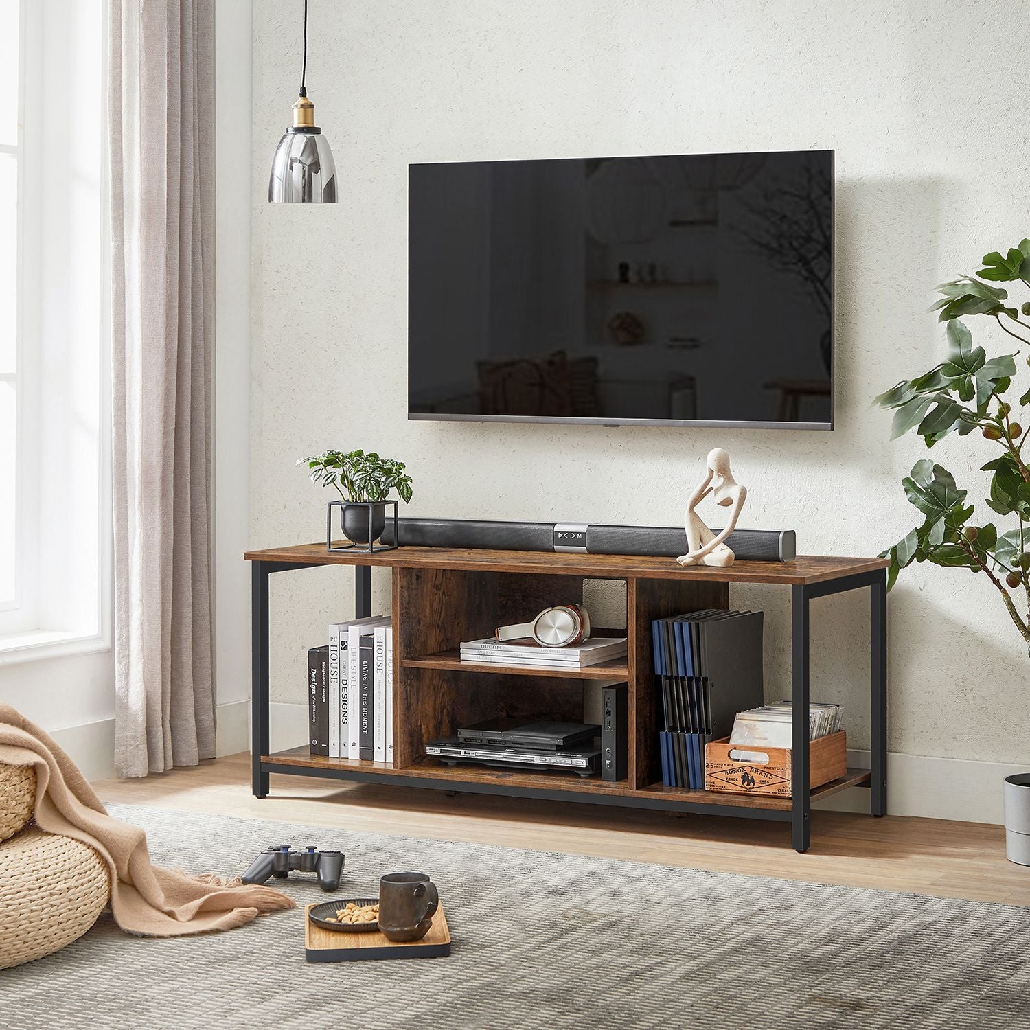 TV-Möbel-Open-Fächer-40 x 120 x 50 cm-Vintage-Black-Black