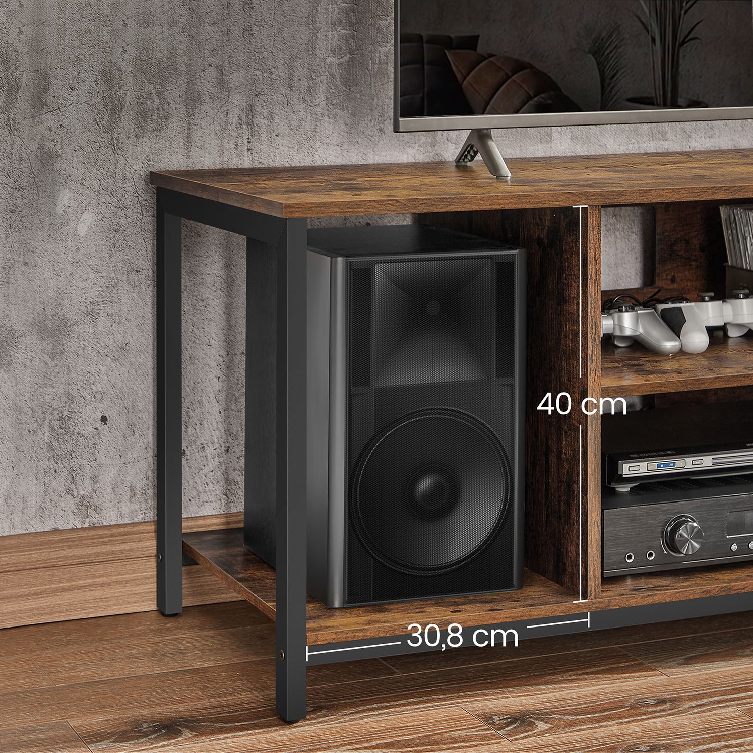 TV-Möbel-Open-Fächer-40 x 120 x 50 cm-Vintage-Black-Black