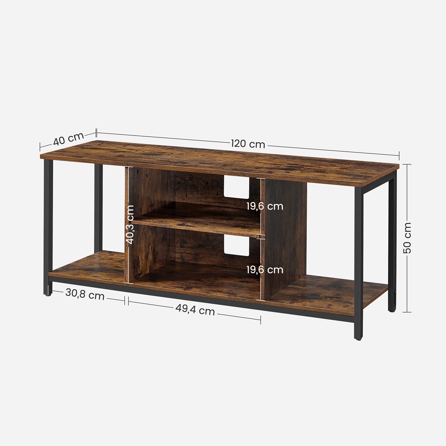 TV-Möbel-Open-Fächer-40 x 120 x 50 cm-Vintage-Black-Black
