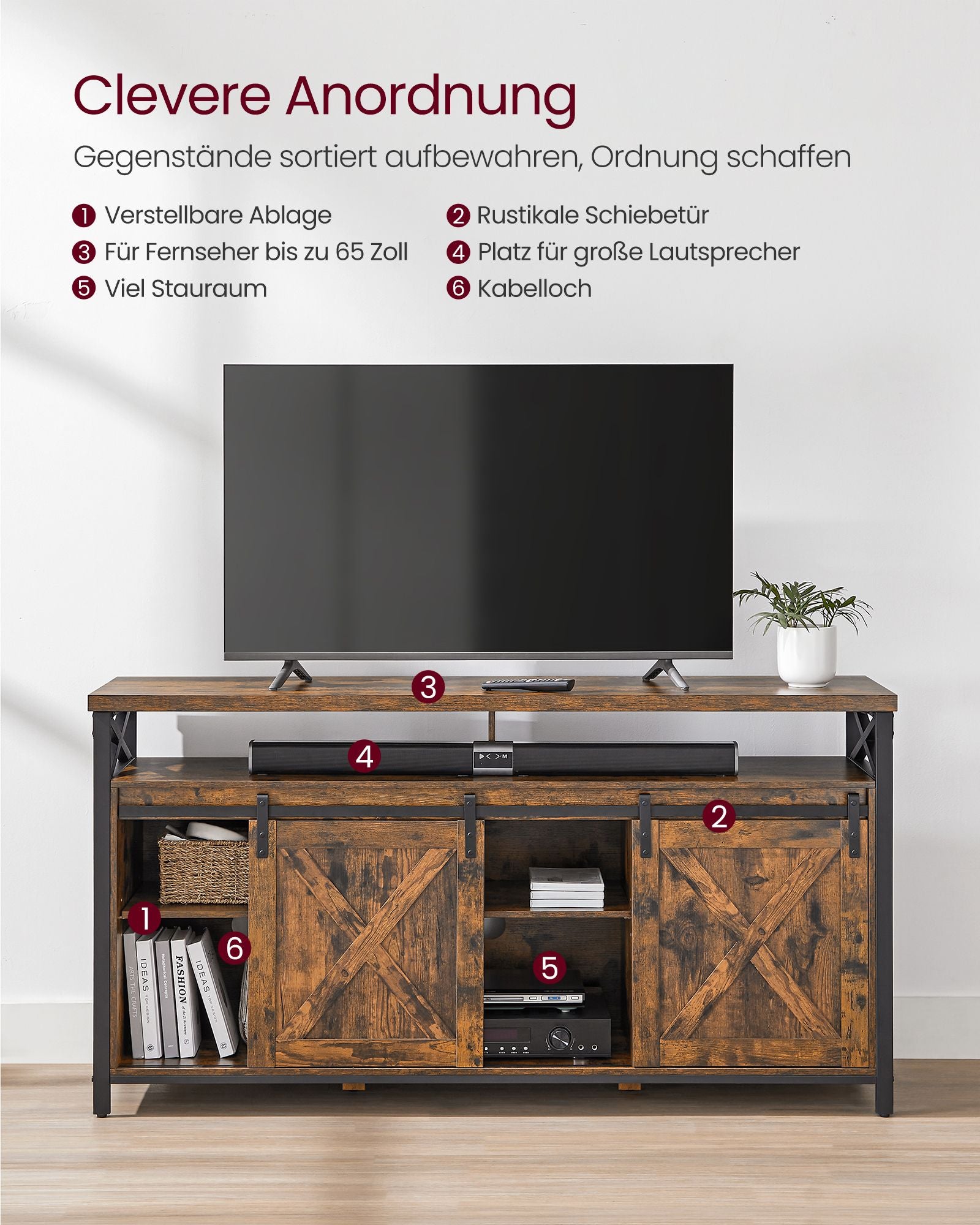 TV-Möbel-Country-Style-Vintage Brown-Zwart