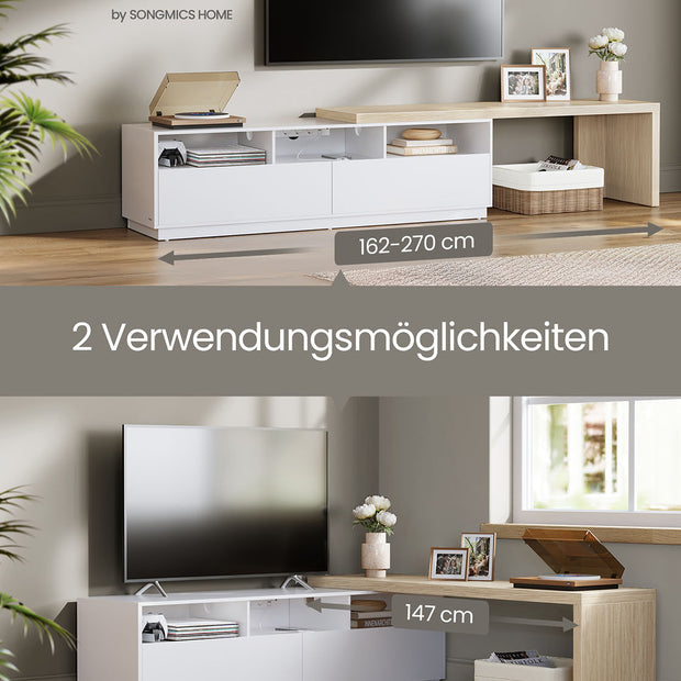 L-förmige TV-Möbel mit verstellbarer Länge Wolke weiß-natürliches Beige