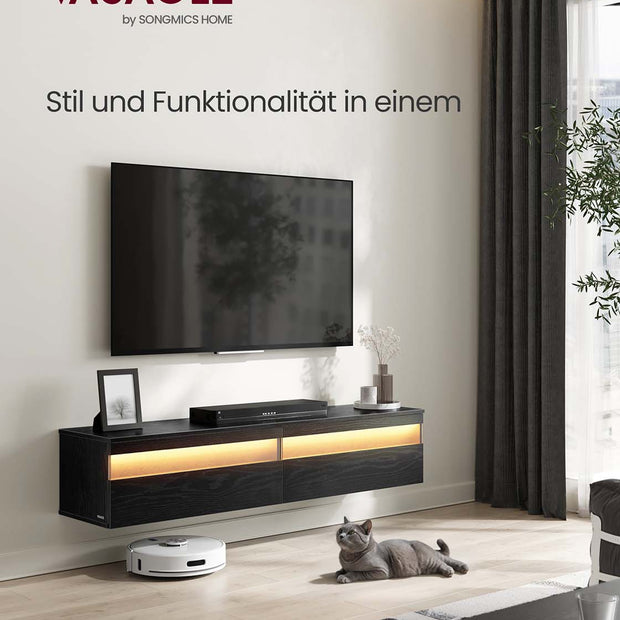 Hanging TV-Lowboard 147 x 35 x 30 cm Ebenholz schwarz schwarz