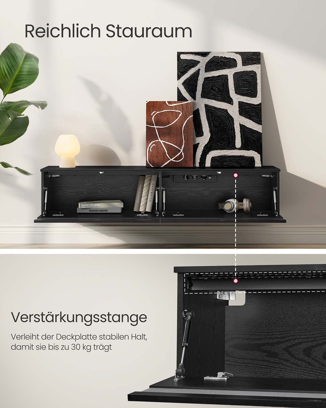 Hanging TV-Lowboard 147 x 35 x 30 cm Ebenholz schwarz schwarz