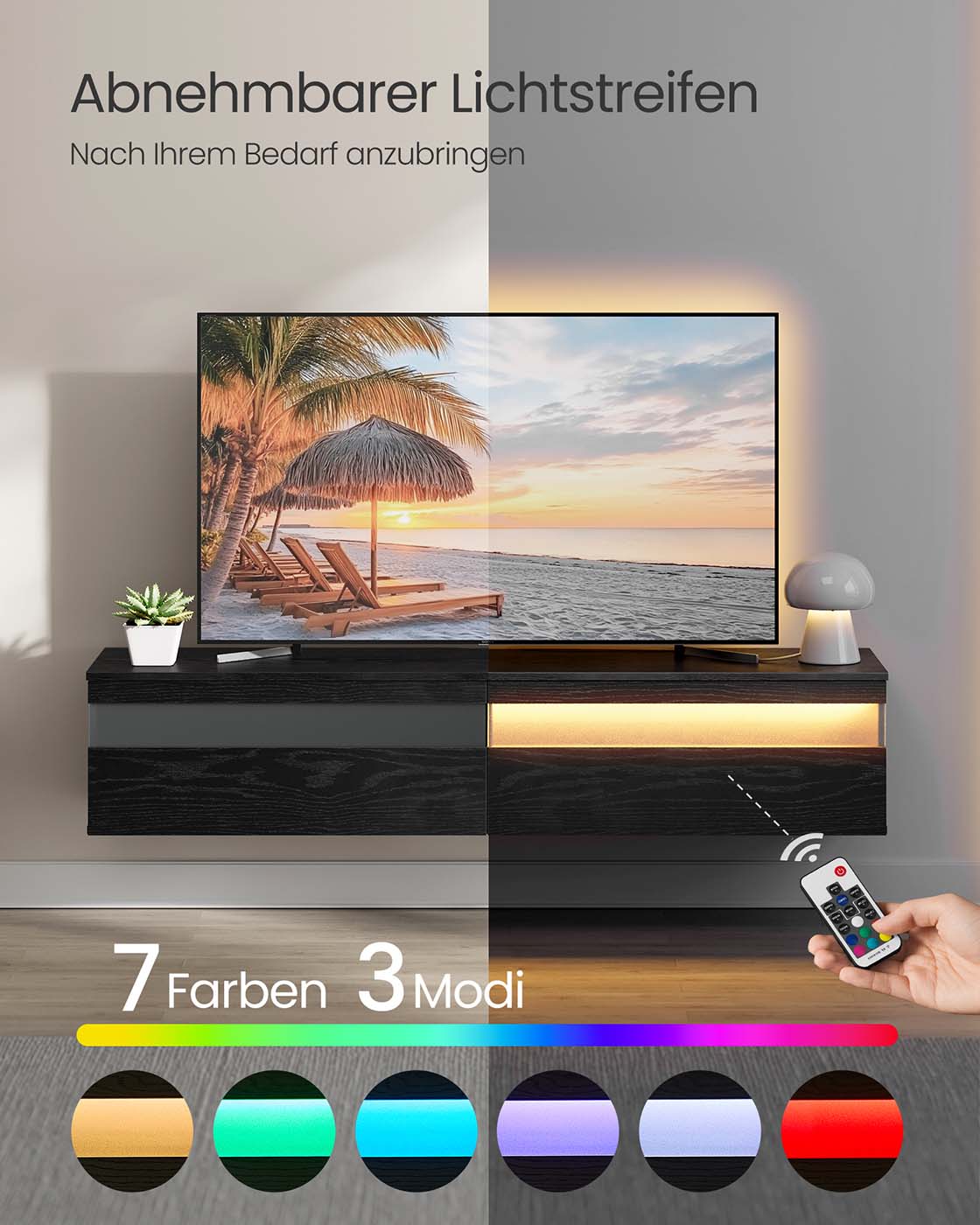 Hanging TV-Lowboard 147 x 35 x 30 cm Ebenholz schwarz schwarz