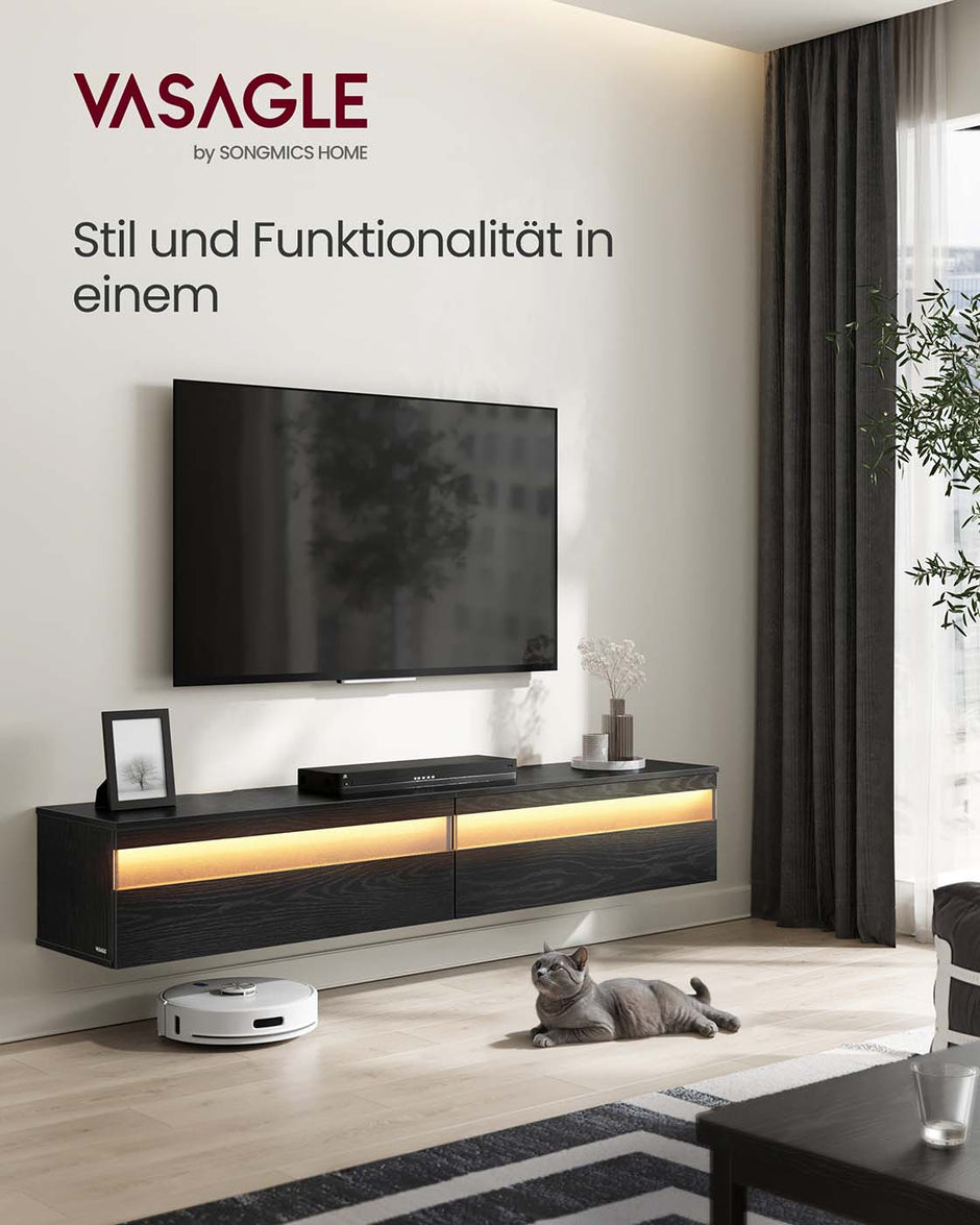 Hanging TV-Lowboard 178 x 35 x 30 cm Ebenholz schwarz schwarz