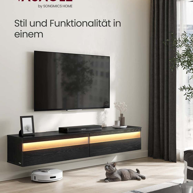 Hanging TV-Lowboard 178 x 35 x 30 cm Ebenholz schwarz schwarz