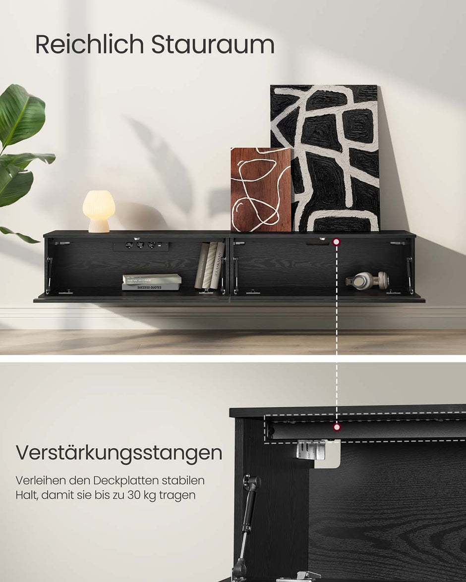 Hanging TV-Lowboard 178 x 35 x 30 cm Ebenholz schwarz schwarz
