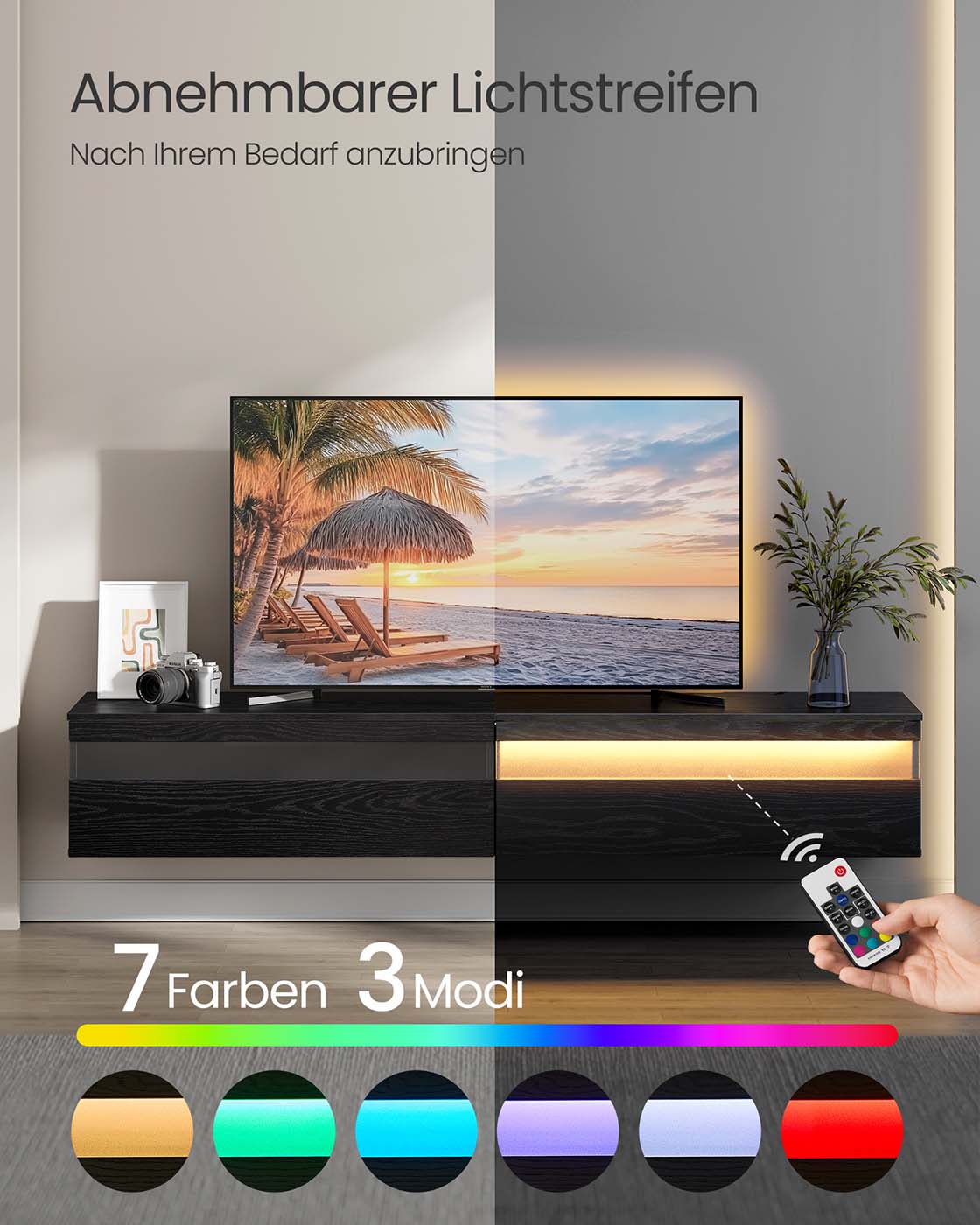 Hanging TV-Lowboard 178 x 35 x 30 cm Ebenholz schwarz schwarz