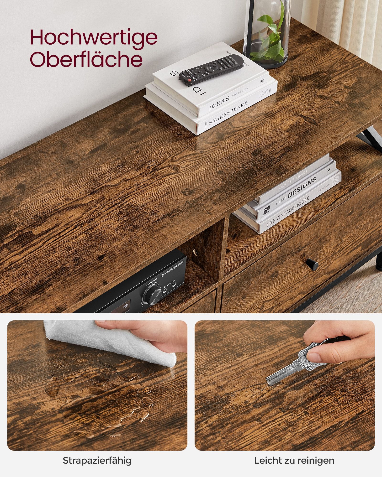 TV-Möbel-3 Schubladen-Vintage Brown & Schwarz