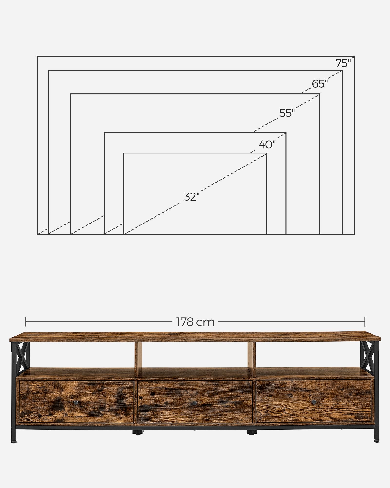 TV-Möbel-3 Schubladen-Vintage Brown & Schwarz