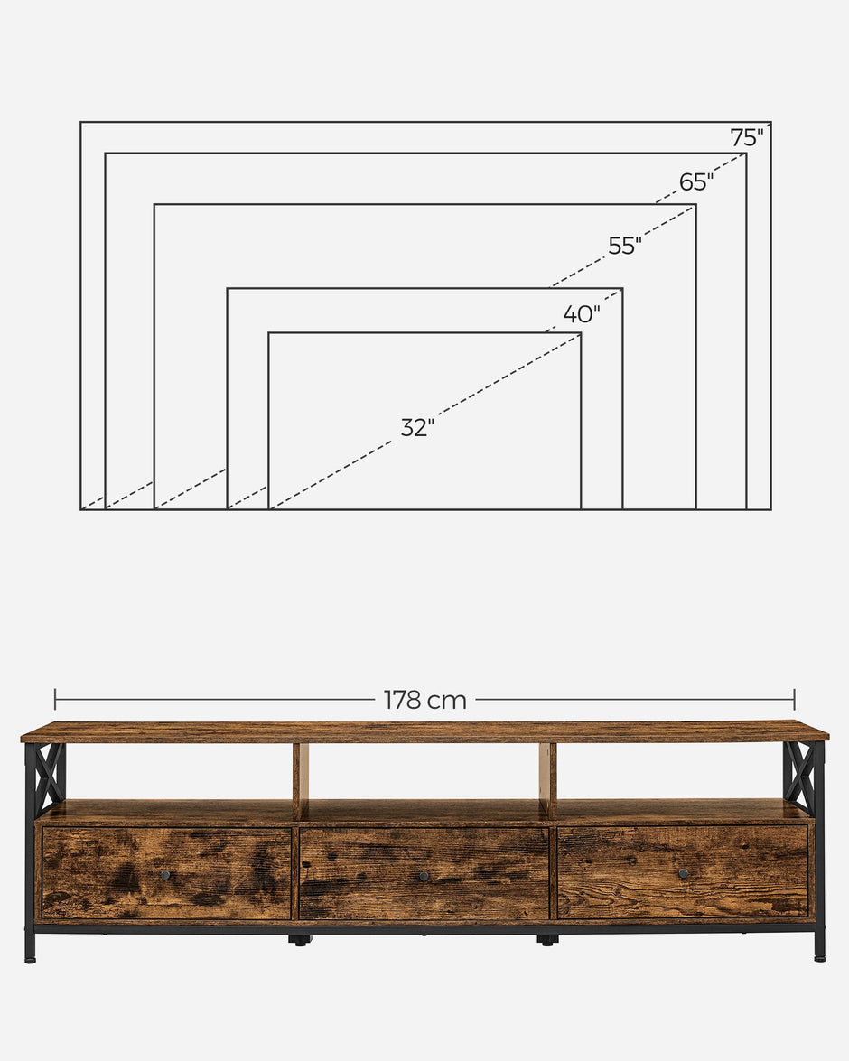 TV-Möbel-3 Schubladen-Vintage Brown & Schwarz