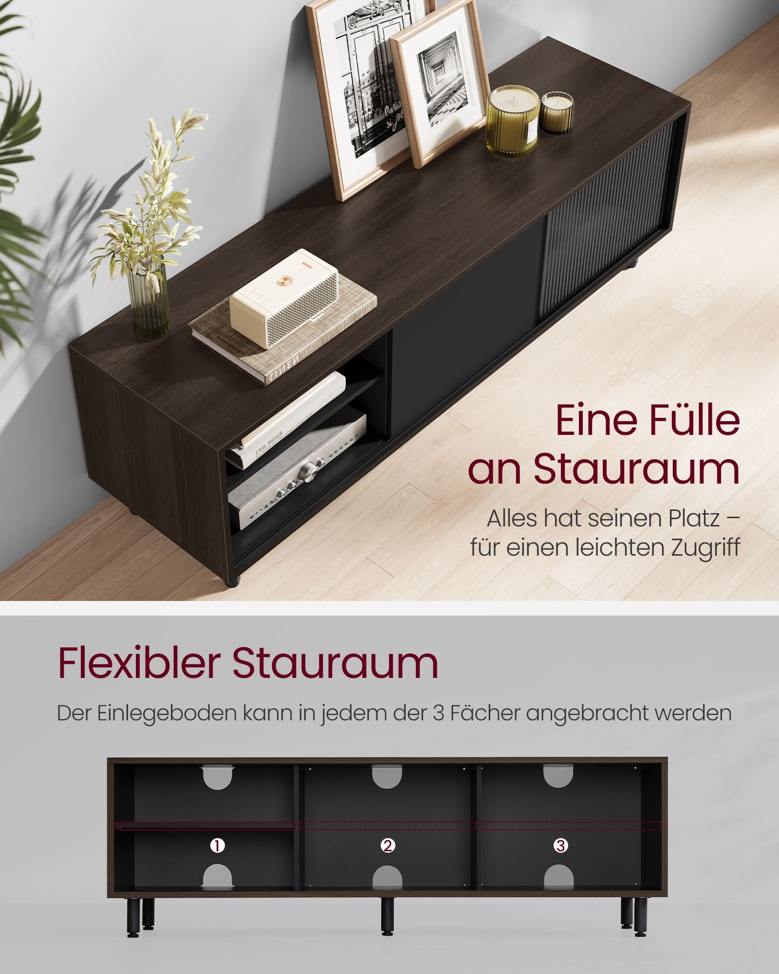 TV -Möbel superschnelle Montage moderne Asbruin -Tinte schwarz