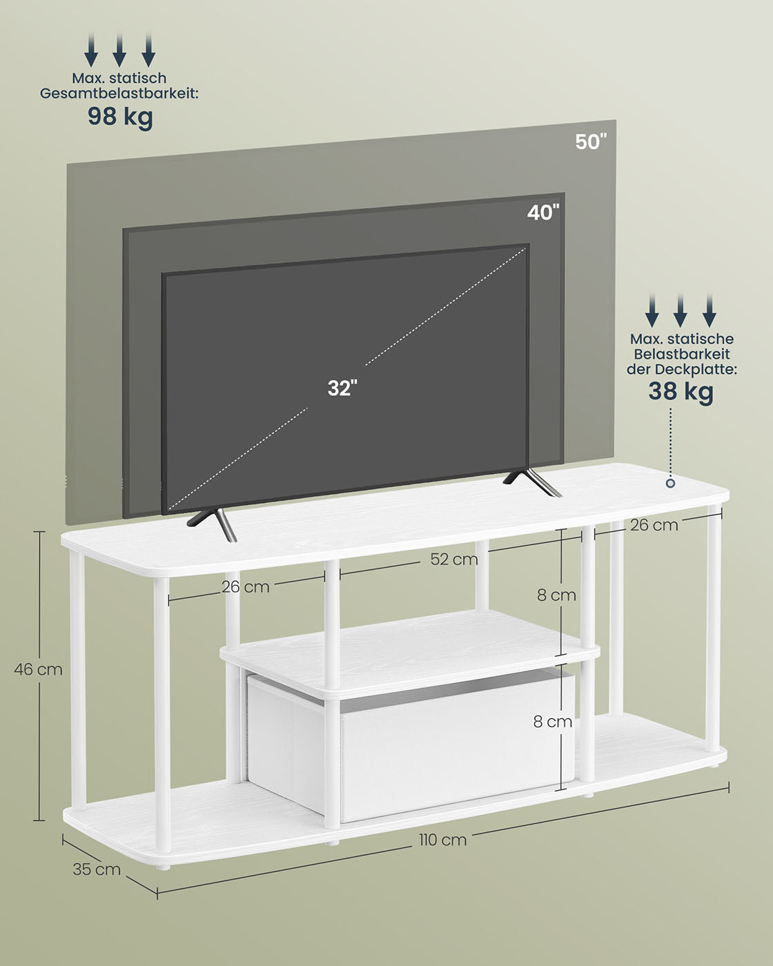 TV-Möbel für Fernseher bis zu 50 Zoll Schneewittchen weiß