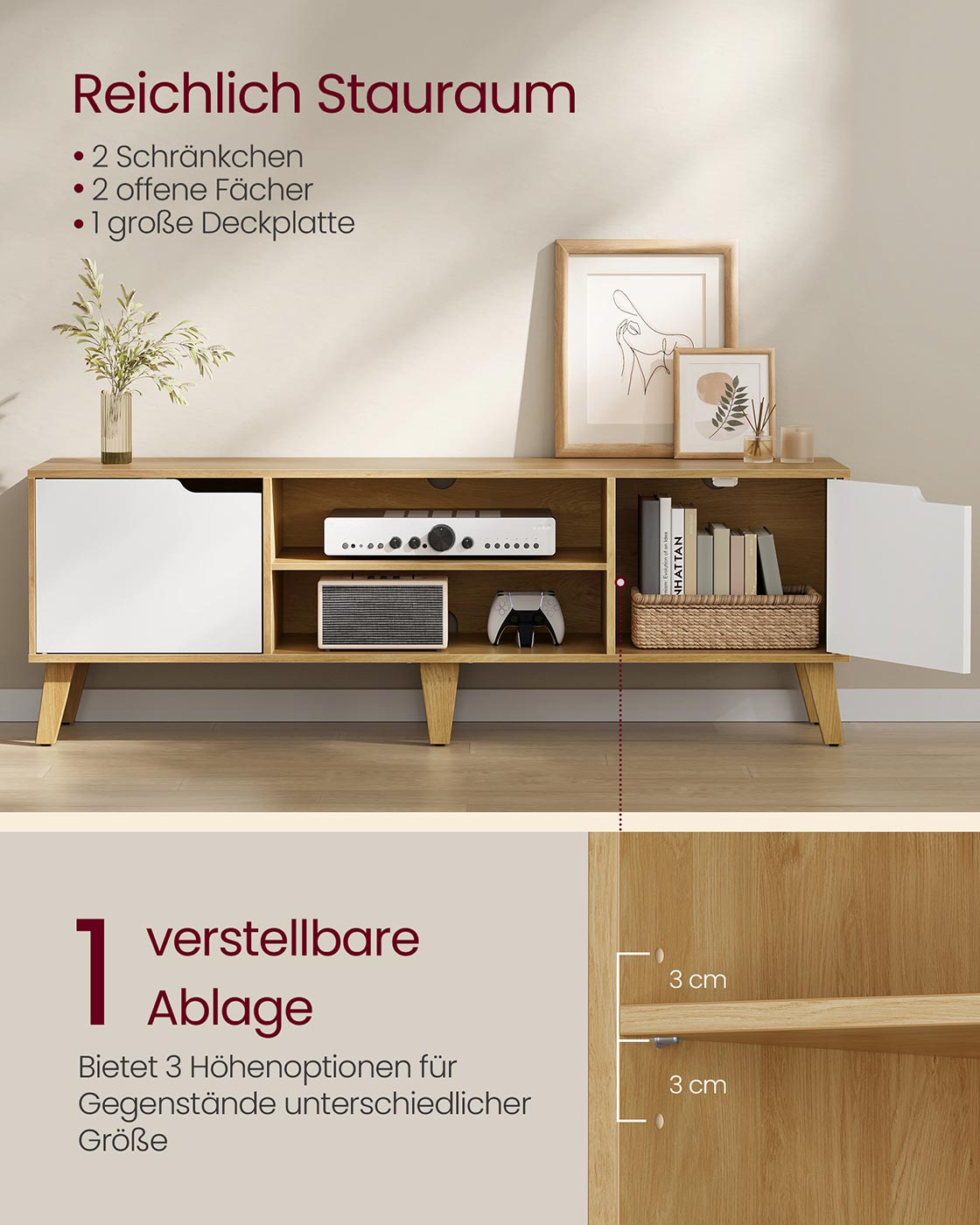 TV furniture with adjustable shelf in transition style