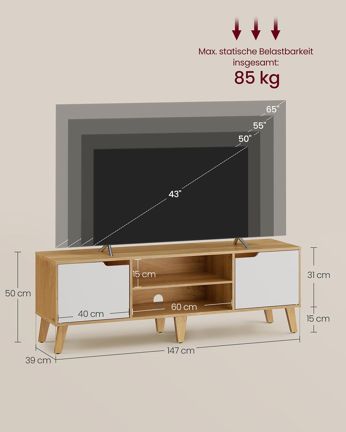 TV furniture with adjustable shelf in transition style