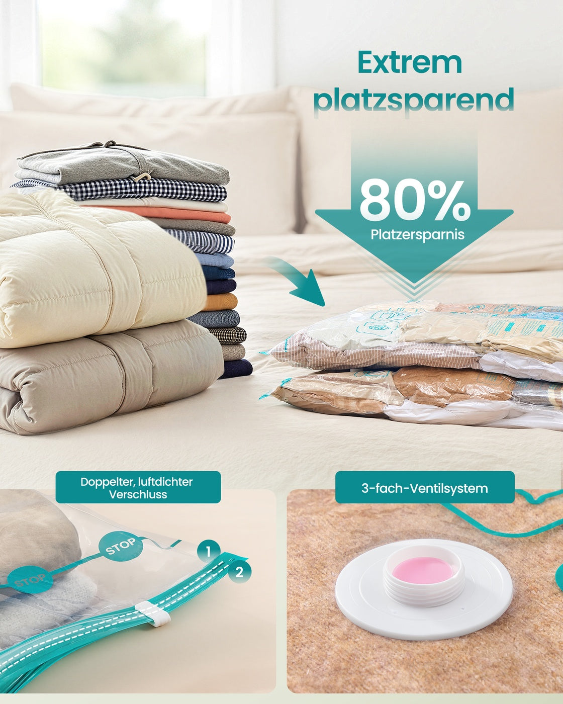 Vacuümzakken - 80 x 60 cm - Transparant - Geschikt voor kleding en beddengoed - Totaal gewicht 0,5 kg