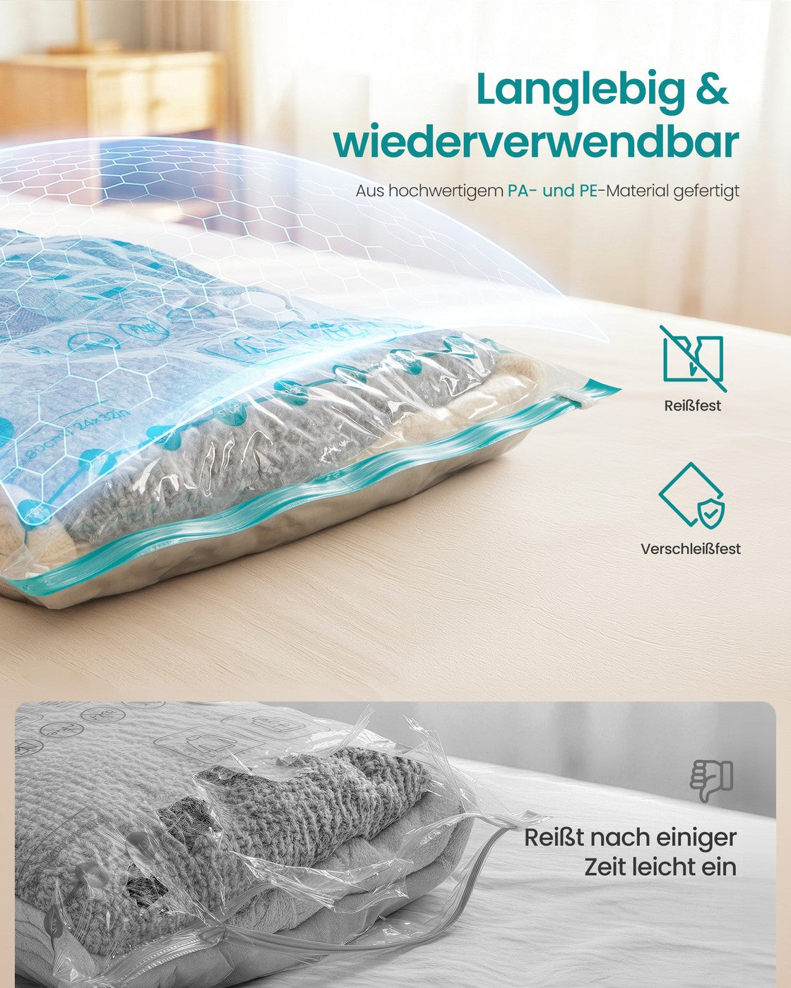 Vacuümzakken - 70 x 50 cm, 80 x 60 cm, 100 x 76 cm, 120 x 80 cm - Transparant - 1,9 kg