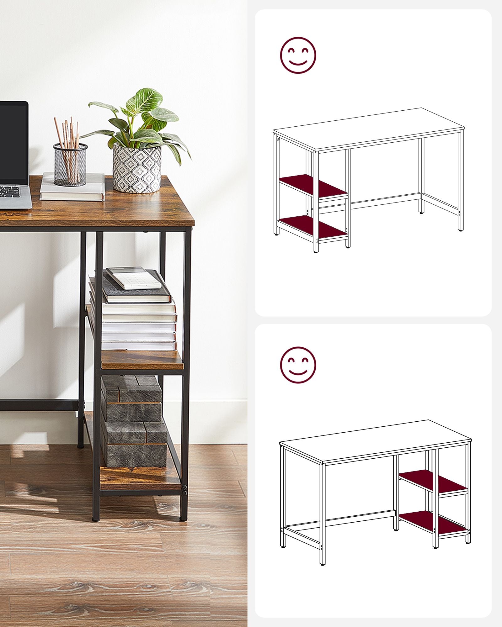 Bureau - Industrial Look - mit 2 Regalen