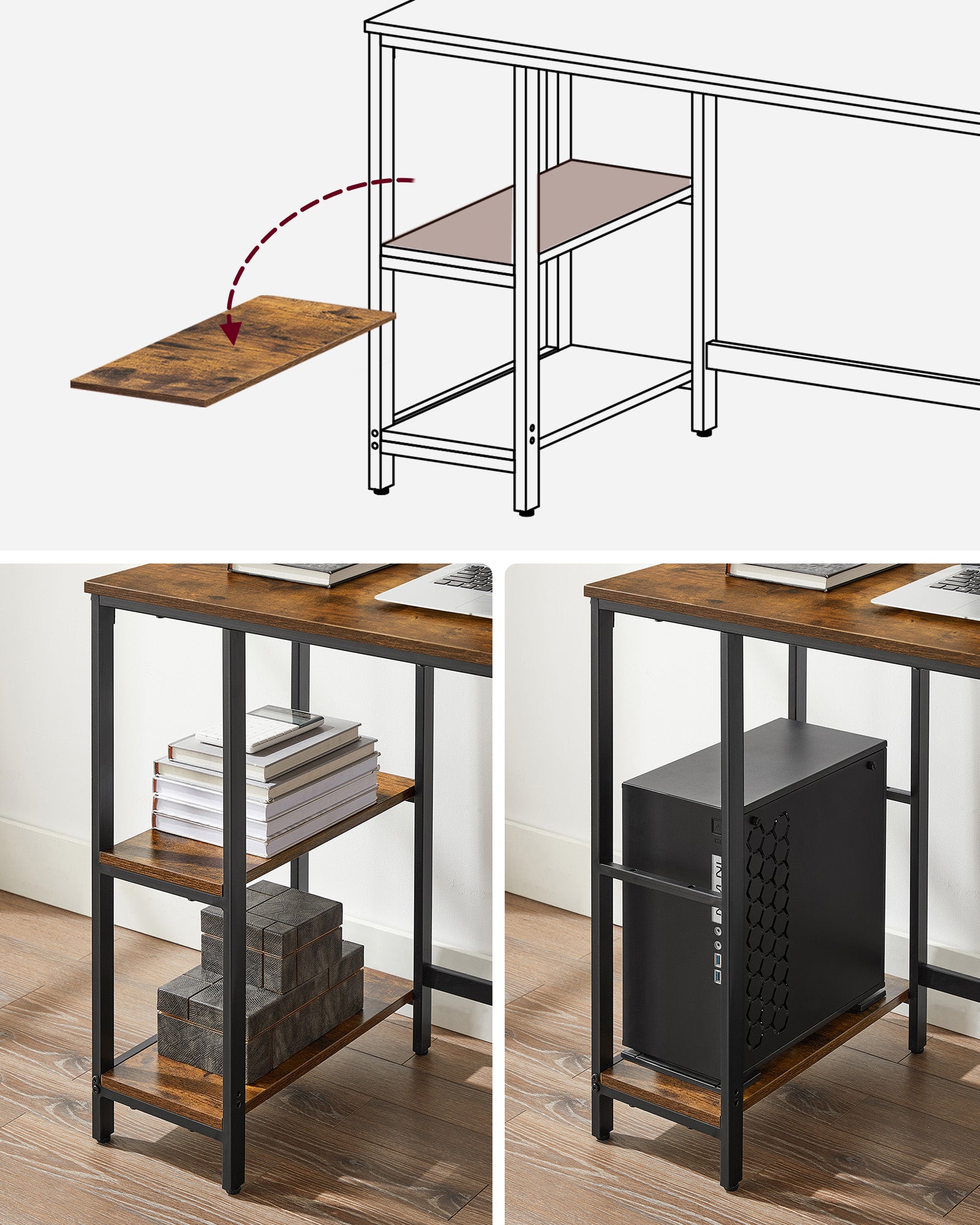 Bureau - Industrial Look - mit 2 Regalen