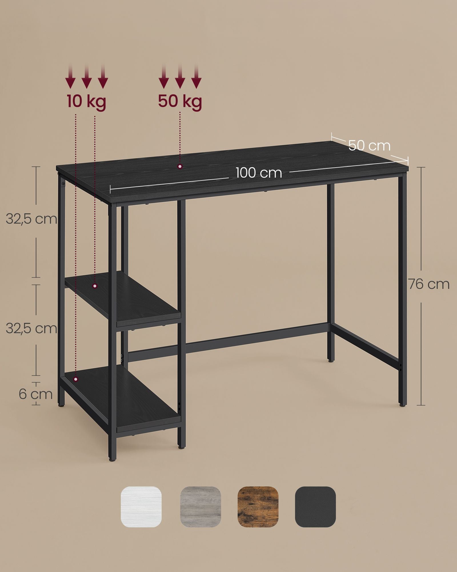 Bureau - mit 2 Regalen - Ebbenzwart Stahlrahmen