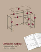 Bureau - mit 2 Regalen - Ebbenzwart Stahlrahmen