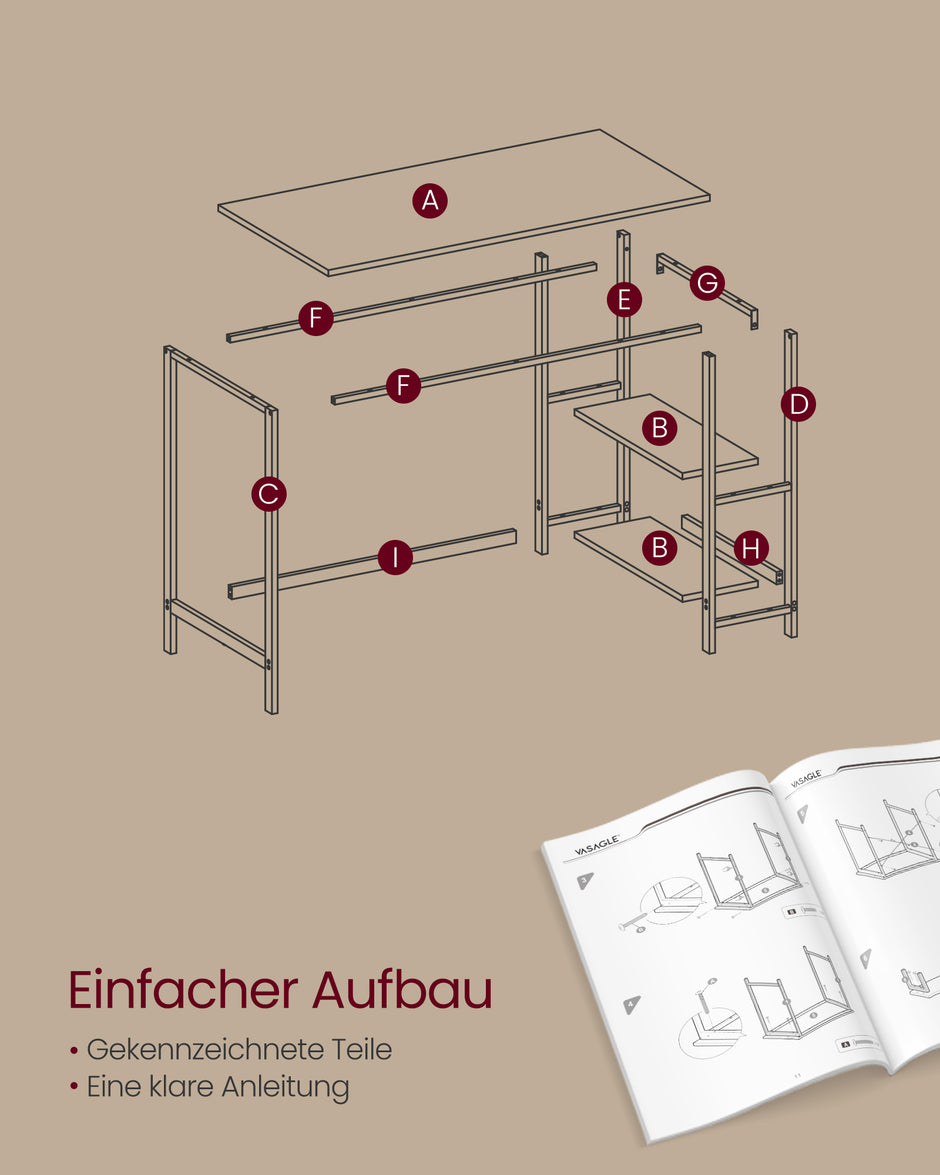 Bureau - mit 2 Regalen - Ebbenzwart Stahlrahmen