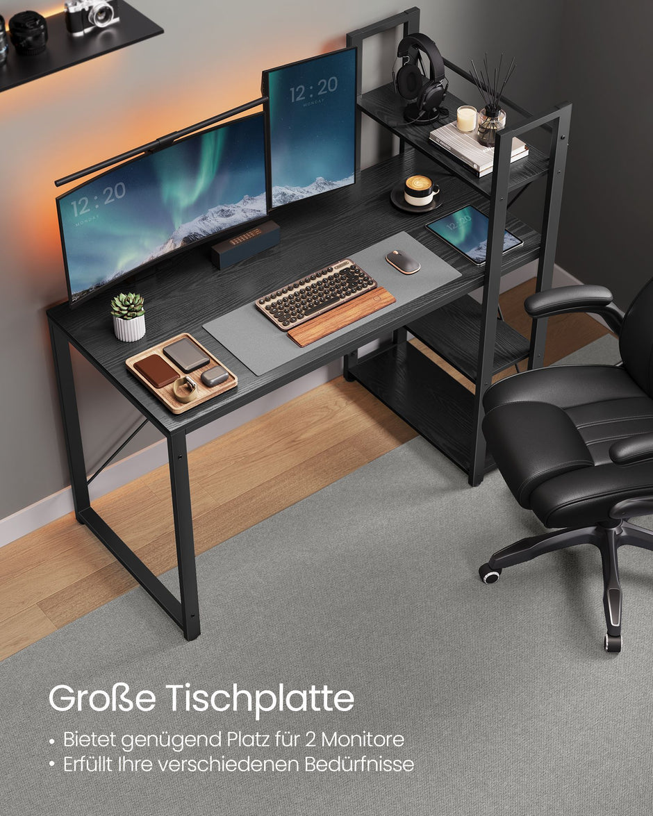 Computerbüro - mit Regalen - Einfache Konstruktion - Ebenholz schwarz