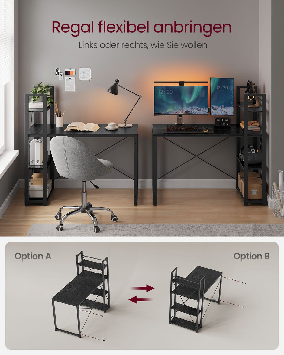 Computerbüro - mit Regalen - Einfache Konstruktion - Ebenholz schwarz