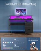 Schreibtisch mit Schubladen und Steckdosen in Ebenholzschwarz