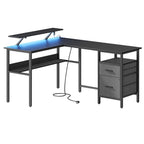 Bureau - Hoekbureau - L -Form - mit Steckdose und Schubladen - schwarz