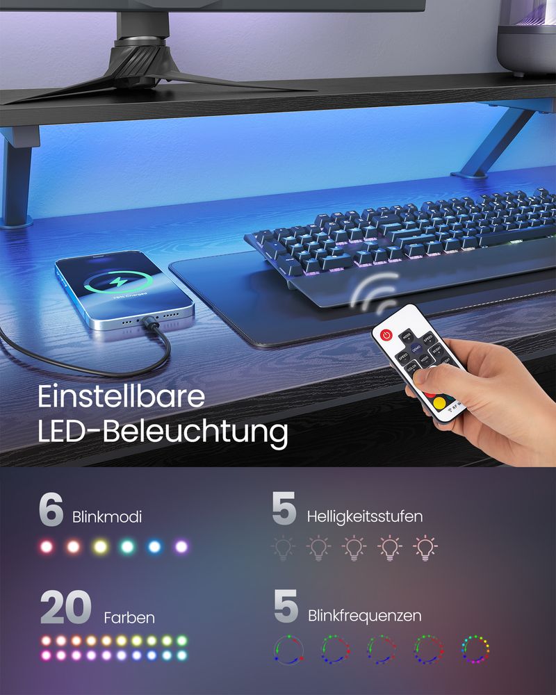 Bureau - Hoekbureau - L -Form - mit Steckdose und Schubladen - schwarz