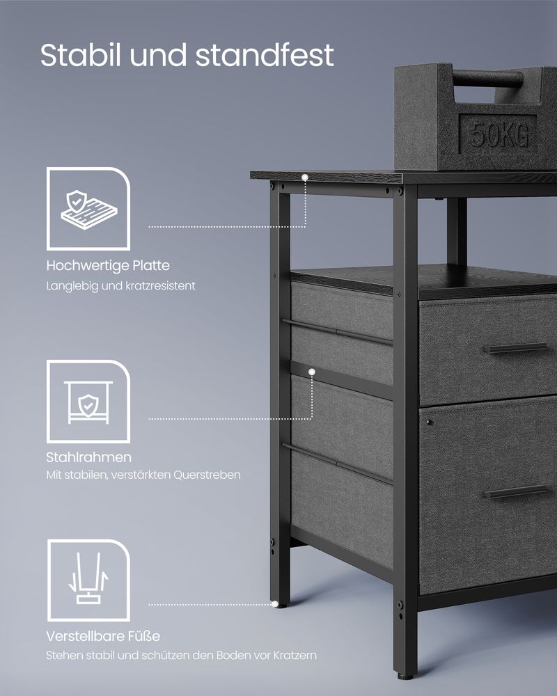 Bureau - Hoekbureau - L -Form - mit Steckdose und Schubladen - schwarz