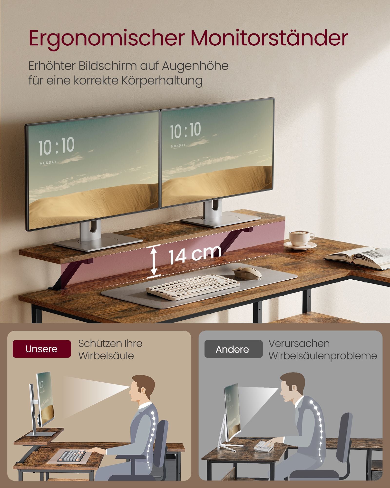 L-förmiger Schreibtisch mit 2 Schubladen-135 × 105 cm
