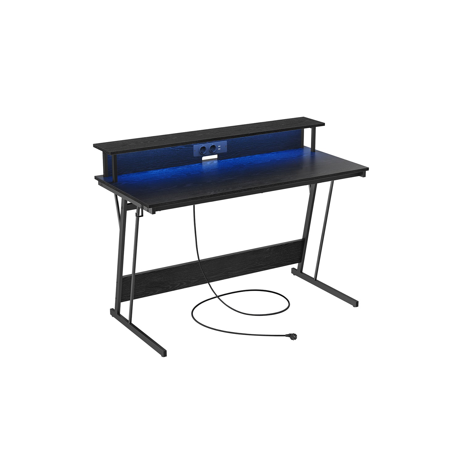 Schreibtisch mit Monitorständer 55 x 135 x 76 cm Ebenholz schwarz schwarz
